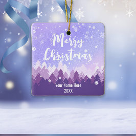 Aangepast Paars vreedzaam sneeuwbos met kerst Keramisch Ornament