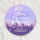 Aangepast Paars Wit-sneeuw Peaceful Forest Kerstmi Bedankjes Labels (Voorkant)