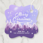 Aangepast Paars Wit-sneeuw Peaceful Forest Kerstmi Bedankjes Labels (Achterkant)