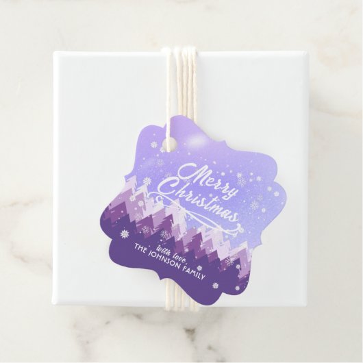 Aangepast Paars Wit-sneeuw Peaceful Forest Kerstmi Bedankjes Labels (In situ)