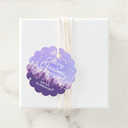 Aangepast Paars Wit-sneeuw Peaceful Forest Kerstmi Bedankjes Labels (In situ)