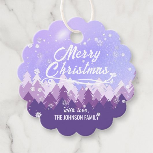 Aangepast Paars Wit-sneeuw Peaceful Forest Kerstmi Bedankjes Labels (Voorkant)