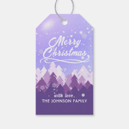 Aangepast Paars Wit-sneeuw Peaceful Forest Kerstmi Cadeaulabel
