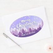 Aangepast Paars Wit-sneeuw Peaceful Forest Kerstmi Ovale Sticker (Envelop)