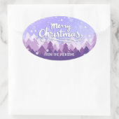 Aangepast Paars Wit-sneeuw Peaceful Forest Kerstmi Ovale Sticker (Tas)