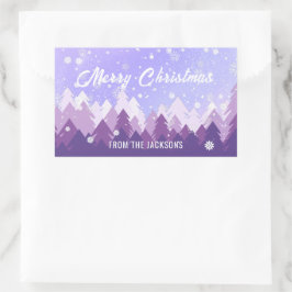 Aangepast Paars Wit-sneeuw Peaceful Forest Kerstmi Rechthoekige Sticker