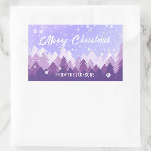 Aangepast Paars Wit-sneeuw Peaceful Forest Kerstmi Rechthoekige Sticker (Tas)