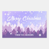 Aangepast Paars Wit-sneeuw Peaceful Forest Kerstmi Rechthoekige Sticker (Voorkant)