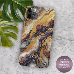 Aangepast paars zwart grijs goud marmer kunstpatro iPhone 15 pro max hoesje