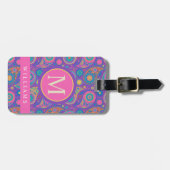 Aangepast Paarse Blauw Roze Paisley Patroon Bagagelabel (Voorkant horizontaal)