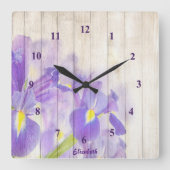 Aangepast Paarse Floral Vierkante Klok (Voorkant)