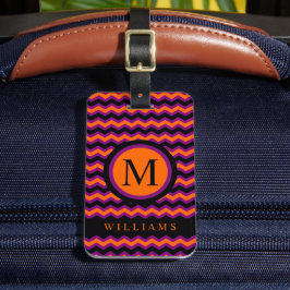 Aangepast Paarse Sinaasappel Zwart Chevron Patroon Bagagelabel