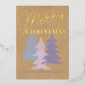 Aangepast paasblauw Blush roze Violet Trees Gold Folie Feestdagenkaart (Voorkant)