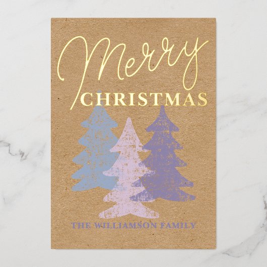 Aangepast paasblauw Blush roze Violet Trees Gold Folie Feestdagenkaart (Voorkant)