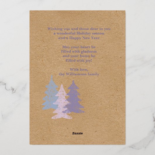 Aangepast paasblauw Blush roze Violet Trees Gold Folie Feestdagenkaart (Achterkant)