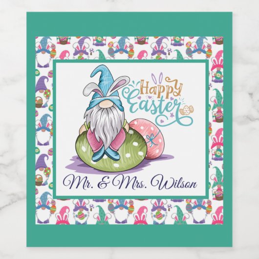 Aangepast paasbunny Gnome Wijn Etiket (Enkel label)