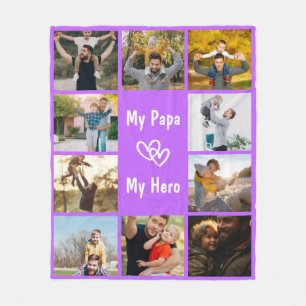 Aangepast papa-cadeau met collage van 10 foto's en fleece deken