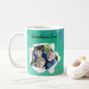 Aangepast papier gat foto blauw groen aquarel koffiemok