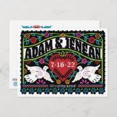 Aangepast papier met Picado-stijl Lovevogels Bespa Aankondigingskaart (Voorkant / Achterkant)