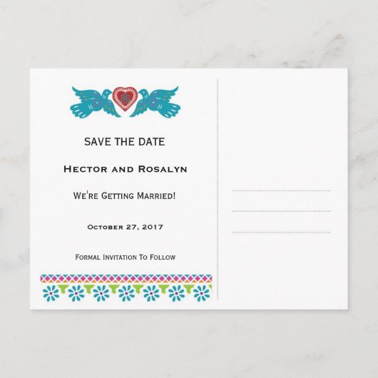 Aangepast papier met Picado-stijl Lovevogels Bespa Aankondigingskaart (Achterkant)