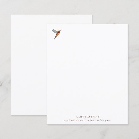 Aangepast papier voor Hummingbird Stationery (Voorkant / Achterkant)
