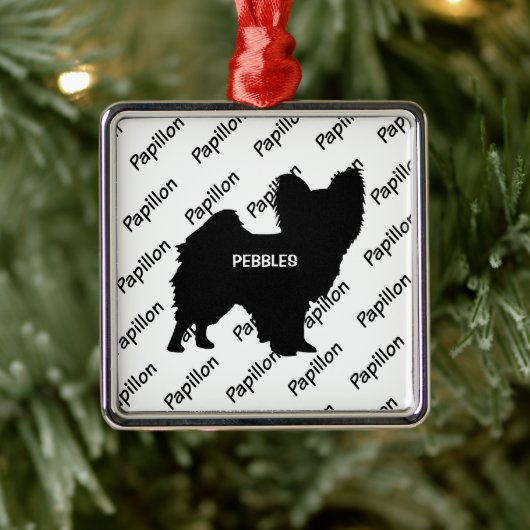 Aangepast Papillon Dog Silhouette Metalen Ornament (Boom)