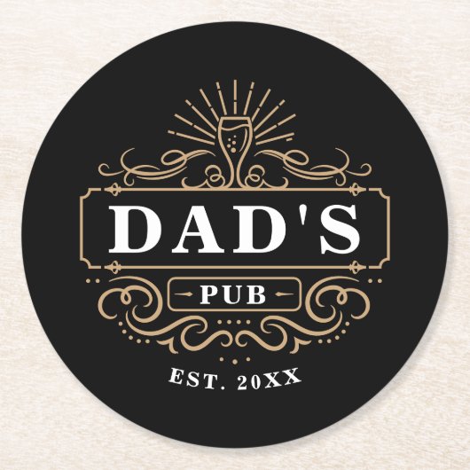 Aangepast pap's Pub Year ingesteld Ronde Kartonnen Onderzetter (Voorkant)