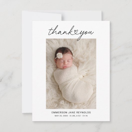 Aangepast pasbare Baby foto van modern hartscript Bedankkaart (Voorkant)