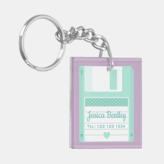 Aangepast pasta voor Blauwgroen retro diskettestat Sleutelhanger (Voorkant Links)