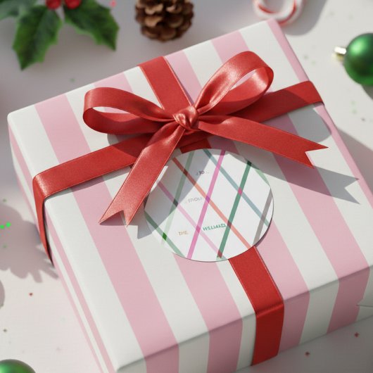 Aangepast pastel geruit patroon naar & van ronde sticker