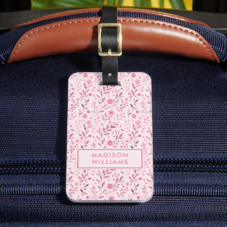 Aangepast pastel licht zacht roze bloemenpatroon bagagelabel
