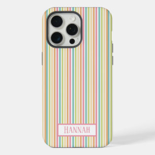 Aangepast pastel regenboog verticale streeppatroon iPhone 15 pro max case