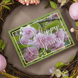 Aangepast pastel roze Happy Spring Stylish Floral Feestdagenkaart