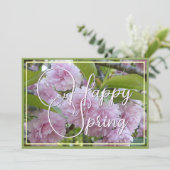 Aangepast pastel roze Happy Spring Stylish Floral Feestdagenkaart (Staand voorkant)