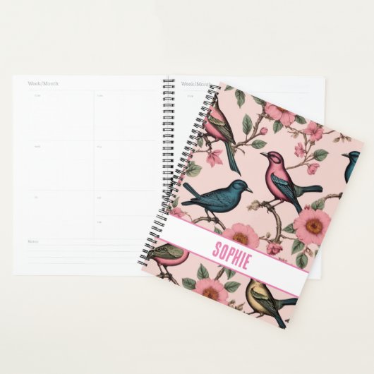 Aangepast patroon botanische bloemvogels planner (Display)