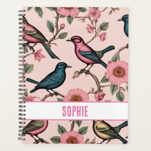 Aangepast patroon botanische bloemvogels planner (Voorkant)