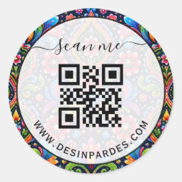 Aangepast patroon en website bedrijfs QR-code Ronde Sticker