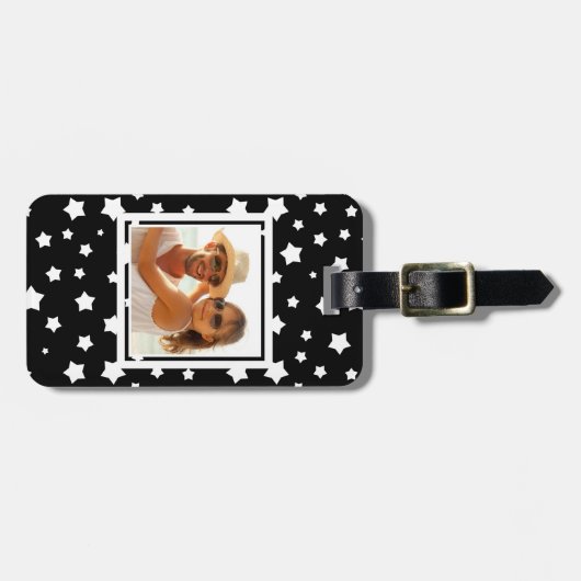 Aangepast patroon foto zwart-witte sterren bagagelabel (Voorkant horizontaal)