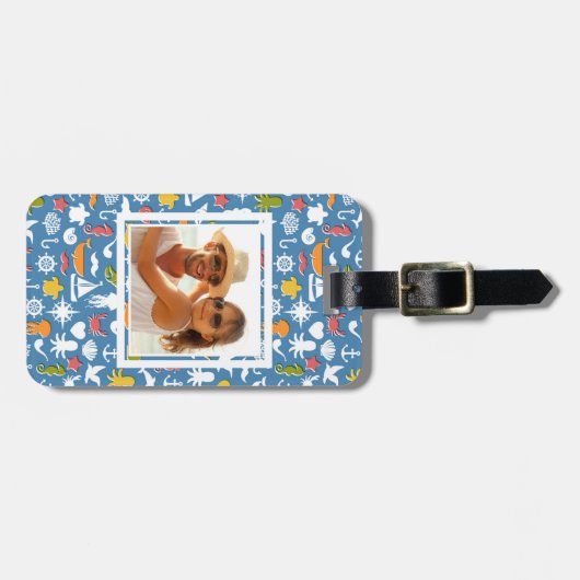 Aangepast patroon mariene symbolen bagagelabel (Voorkant horizontaal)