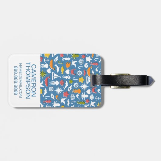 Aangepast patroon mariene symbolen bagagelabel (Achterkant horizontaal)