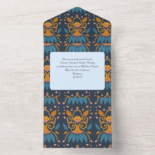 Aangepast patroon Medieval stijl bruiloft All In One Uitnodiging (Binnen)