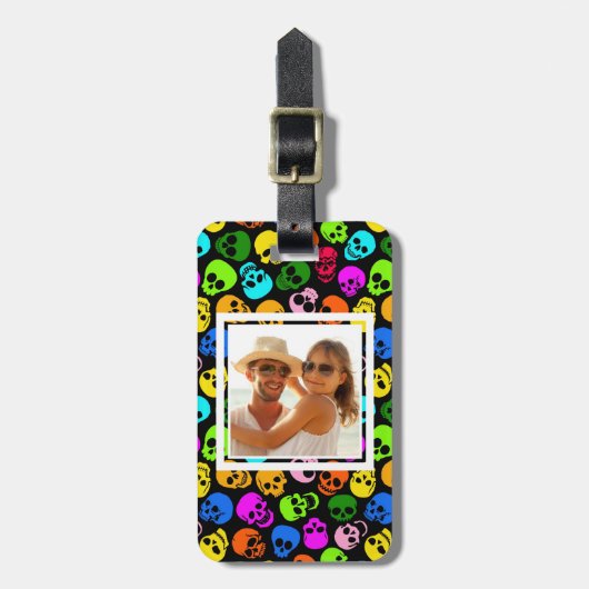 Aangepast patroon met kleurrijke Skulls foto's in  Bagagelabel (Voorkant verticaal)