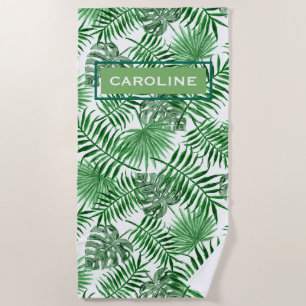 Aangepast patroon met tropische groene handpalmen  strandlaken
