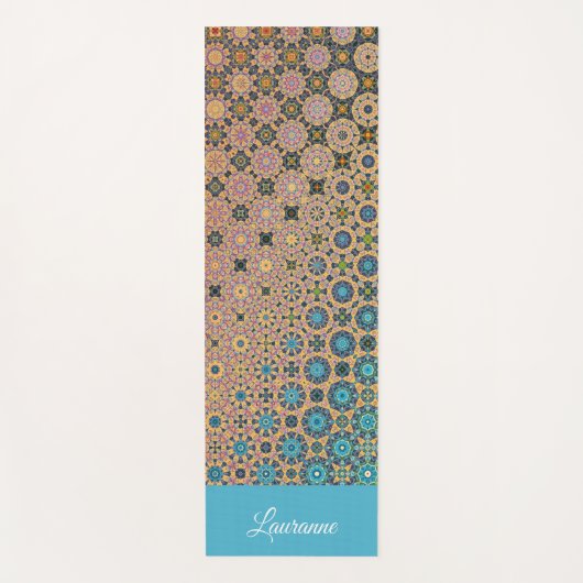 Aangepast patroon turquoise en gouden mandala yogamat (Voorkant)