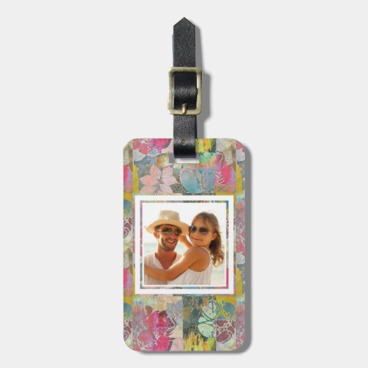 Aangepast patroon van florale grunge foto's bagagelabel (Voorkant verticaal)