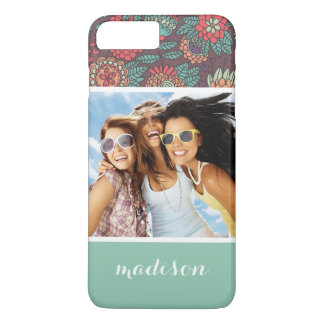 Aangepast patroon van foto- en naamflorale cartoon 	iPhone 8/7 plus hoesje