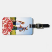 Aangepast patroon voor foto's en monogram rood kor bagagelabel (Voorkant horizontaal)