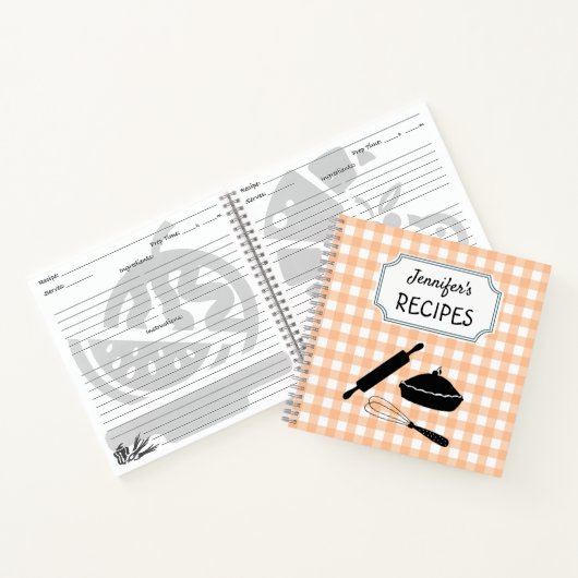 Aangepast patroonreceptie peach gingham speldenham notitieboek (Binnen)