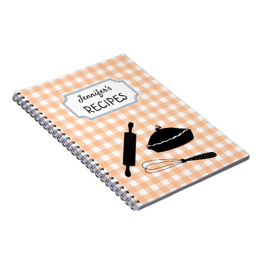 Aangepast patroonreceptie peach gingham speldenham notitieboek (Rechterzijde)