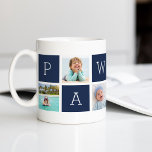 Aangepast pawpaw fotocollage koffiemok<br><div class="desc">Creëer een liefdevolle keepaard voor een geliefde opa deze Vaderdag of opa Dag met dit eenvoudige ontwerp dat zes van je favoriete Instagram foto's bevat, die in een collage-lay-out zijn gerangschikt met afwisselende vierkantjes in marineblauw, en die de "Pawpaw" uitschrijven. Geef je favoriete foto's van zijn kleinkinderen persoonlijk aan voor...</div>